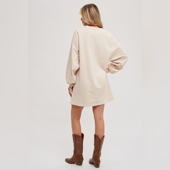 Pinkblush Sweatshirt Dress Oversized Cream Tan Small - Picture 4 of 14